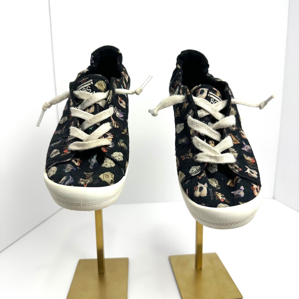 Dogs Skechers BOBS Beach Bingo Black Dog Print Slip On Sneakers Womens 8 BLK